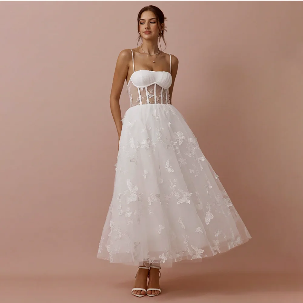 

Wedding Dress Women's Spaghetti Straps A-Line Bride Dress Applique Pleated Bride Gowns Elegant Formal Elegant Princess Dresses