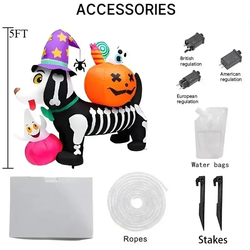 5ft halloween feriado iluminação esqueleto cão com decorações de abóbora led light up explodir modelo pátio gramado fora decoração