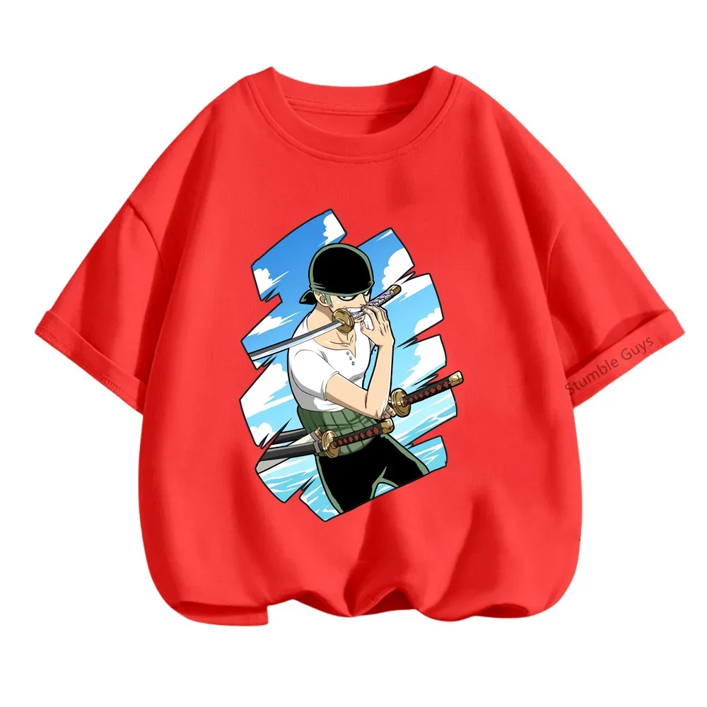 Casual  Anime Luffy Kids T-shirt Cartoon Printed Summer Sports Short Sleeve One Pieces Tshirt Boys Girls Harajuku Shirt Kawaii