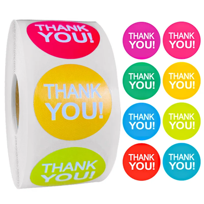 

Наклейки круглые с надписью «Thank You», 8 цветов, 500 шт./рулон