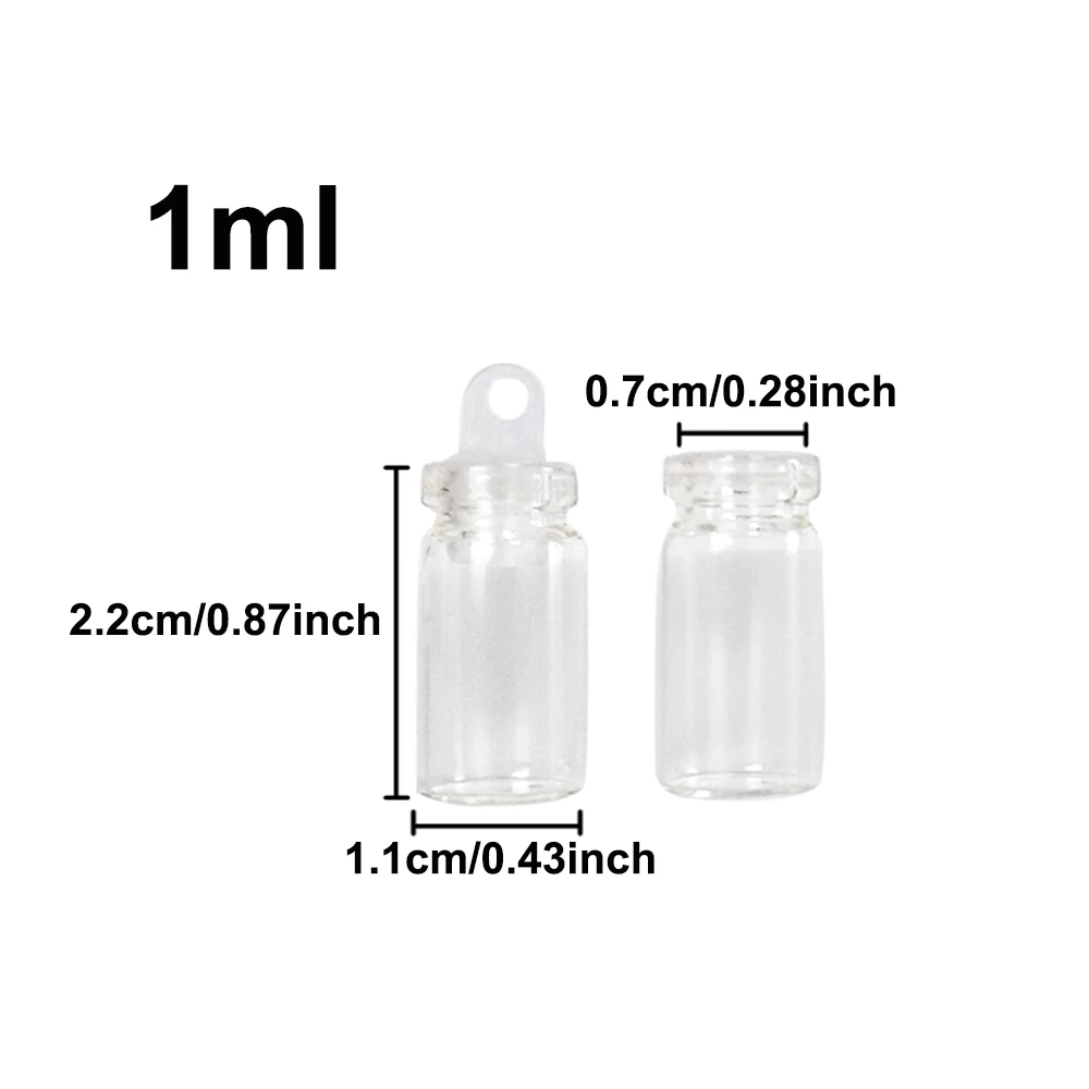 20/100pcs 1ml Mini Glass Bottles Pendants With Plastic Stopper Small Bottle Decoration Crafts Vials Jars