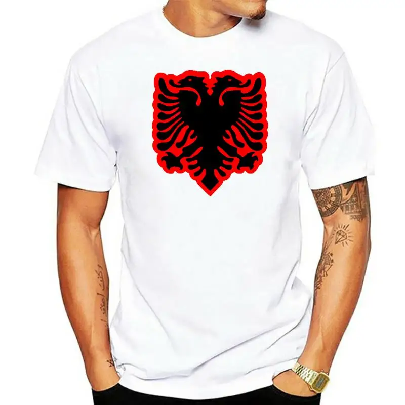 Customised Tee Shirt 2022 ALBANIA COAT OF ARMS DISTRESSED LOOKS T SHIRT SKANDERBEG NATIONAL FLAG Screent Shirt