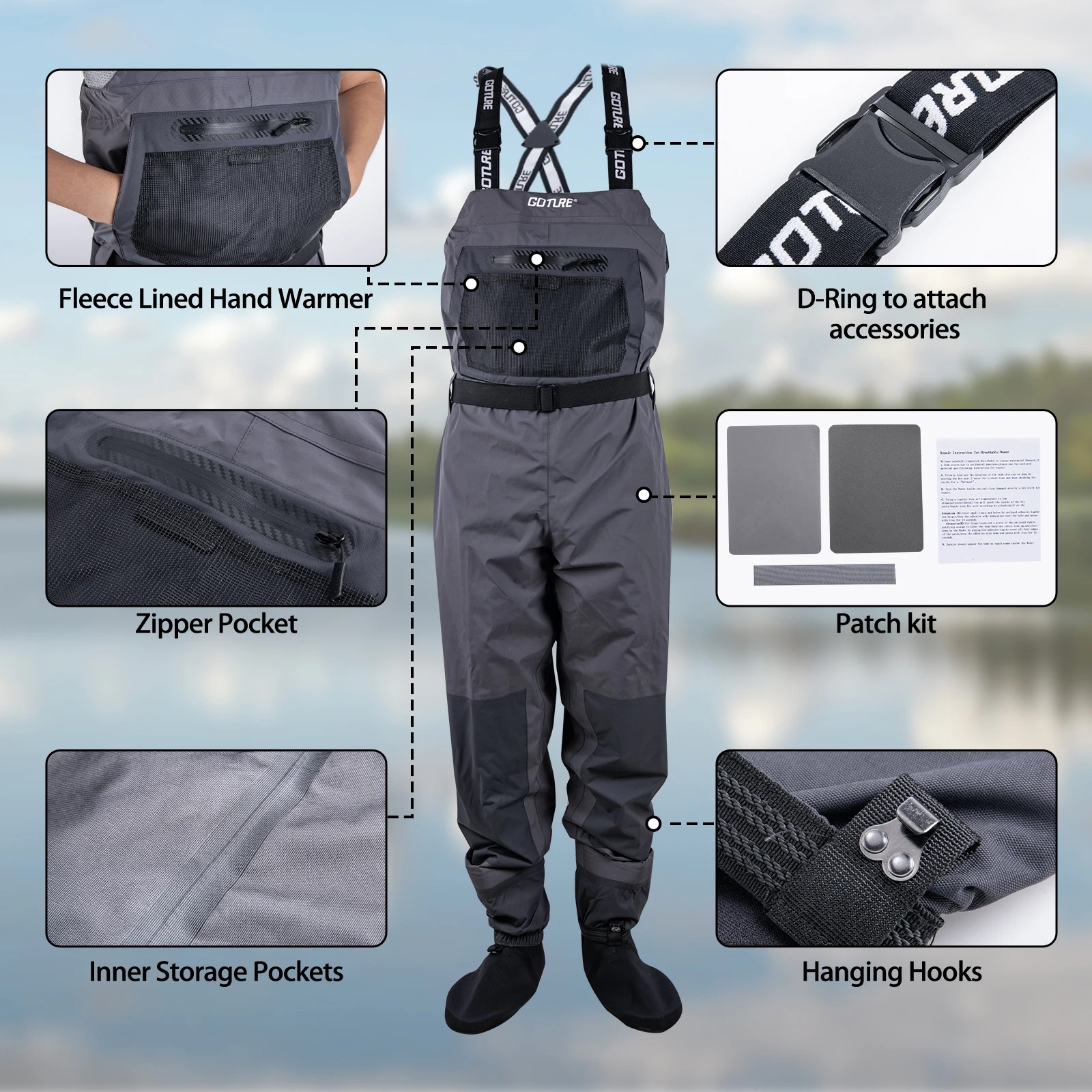 Goture pantalones de pesca impermeables transpirables con neopreno - imagen 3