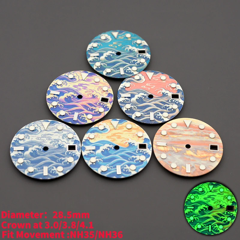 28.5mm Super Luminous Men's Watch Dial For Japan NH35 NH36 Fit SKX007 SKX009 6105 SRPD Tuna Monster Turtle Watch Case DIY Gift
