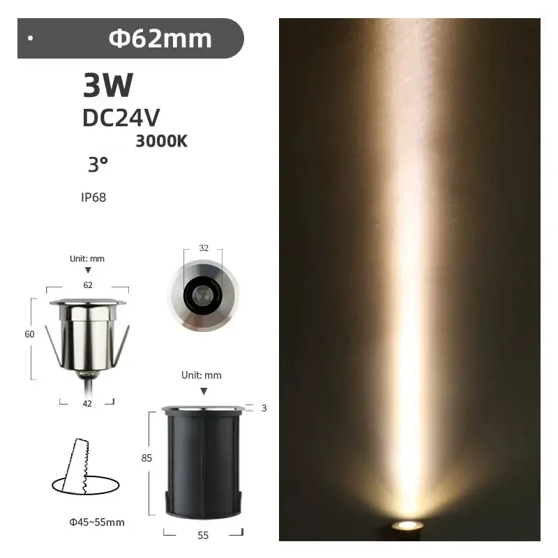 매립형 소형 LED 지하 조명, IP67 방수 스테인리스 스틸 램프, 매립형 정원 경로 스팟, DC24V, 2W