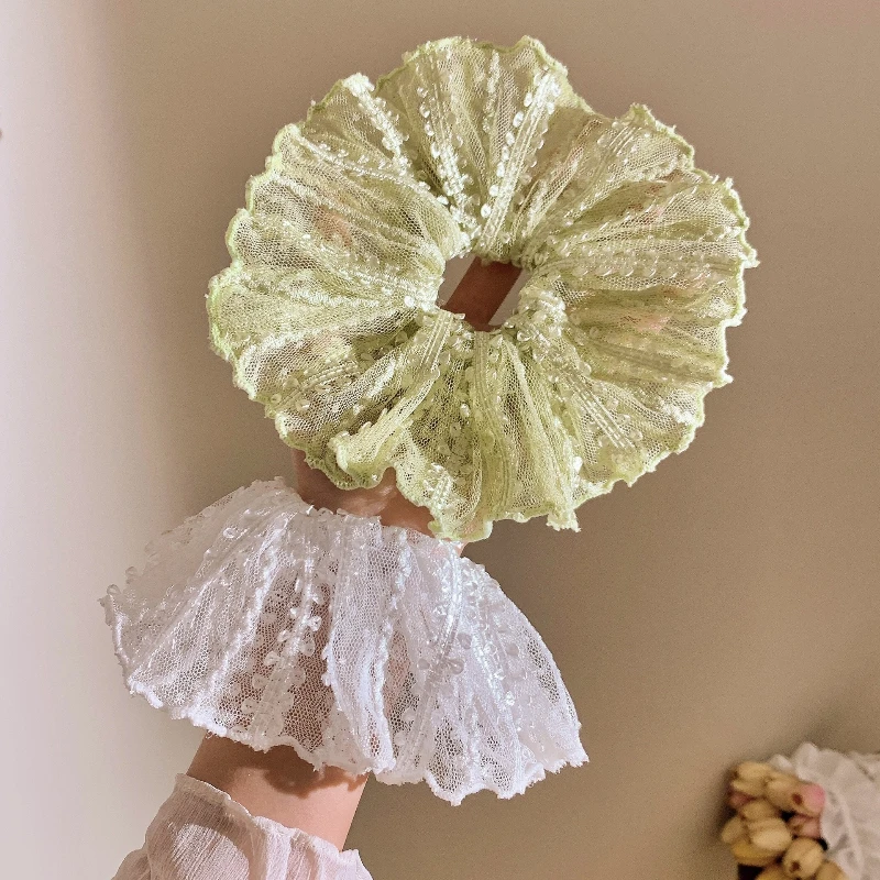 フレンチスイートレース大腸ヘアフープ女性の韓国のハイエンドセンセーション花飾りネクタイポニーテールヘッドロープ飾り