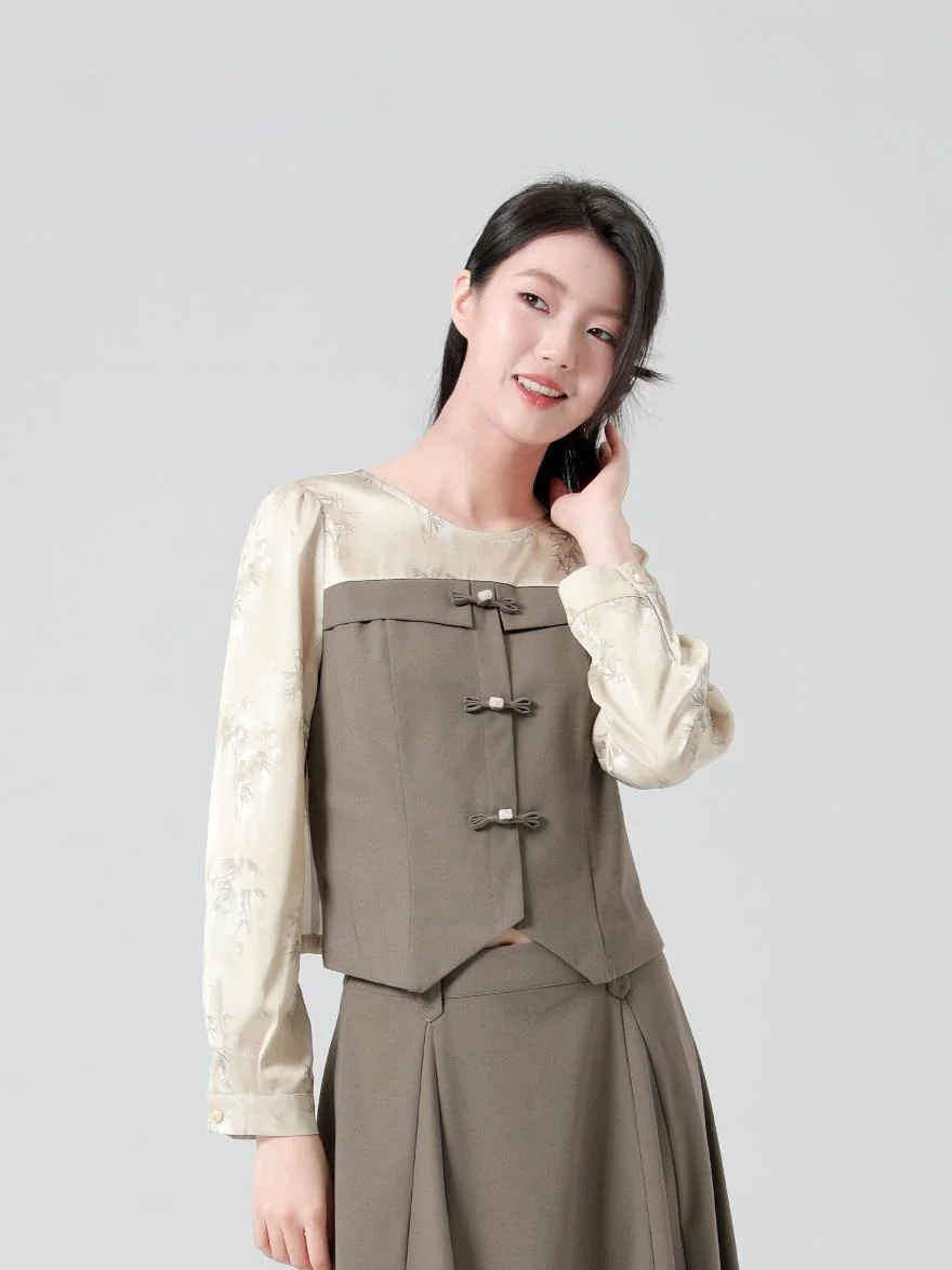 

Новая осенняя женская блузка Delanzhi в китайском стиле с пуговицами, приталенная, с длинным рукавом и круглым вырезом, повседневная, милая, в стиле пэчворк