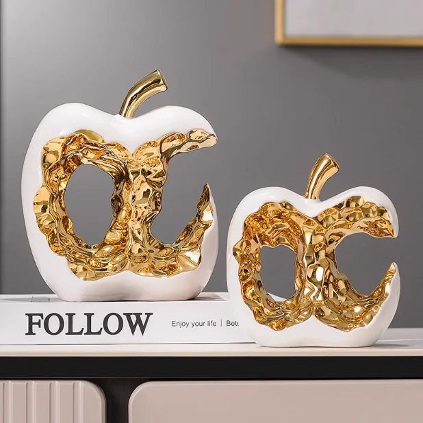 Modern Light Luxury Peace Joy Ceramic Apple Adornments Office Store Furnishing Crafts Home Bookcase Coffee Table Figurines Decor