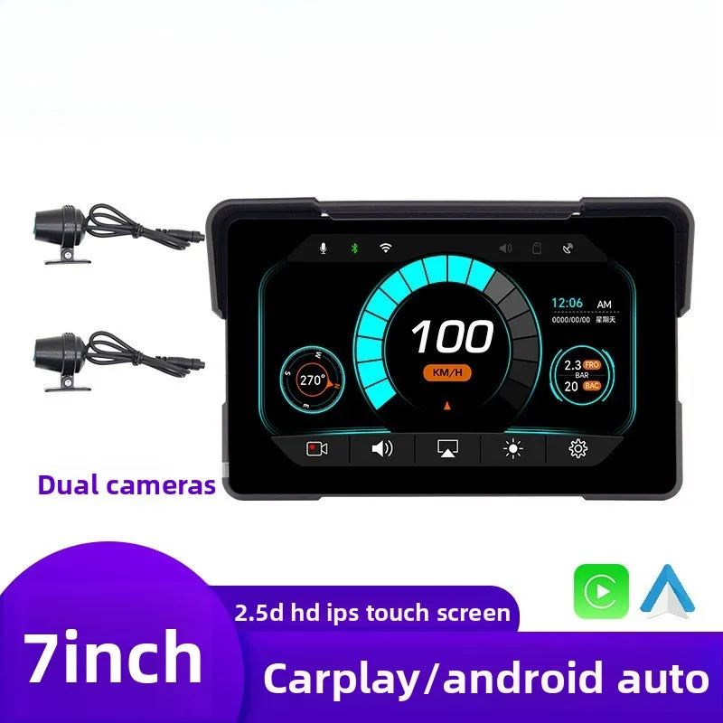

7 inch motorcycle carplay portable IPS screen dash cam waterproof dual record car gps navigator