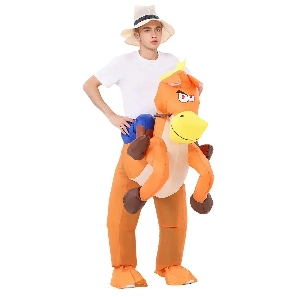 

Unisex Adult Funny Riding Horse Inflatable Costume Fancy Dress Halloween Carnival Theme Party Performance Clothes With Free Hat