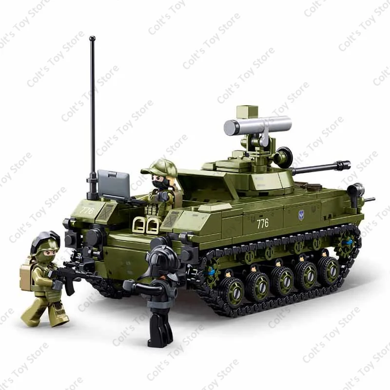 2024 Sluban Military Soviet BMD-2S Battle Tank Building Blocks Soldier Figures Bricks Classic Model Armor Vehicle Kids Toy Gifts