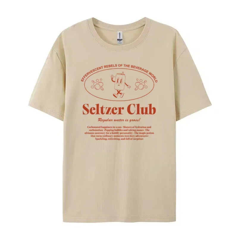 Retro Cartoon Seltzer Club T-Shirts for Women Cute Funny Soda Water T Shirt Loose Y2k Streetwear Graphic Top Unisex Clothes Gift
