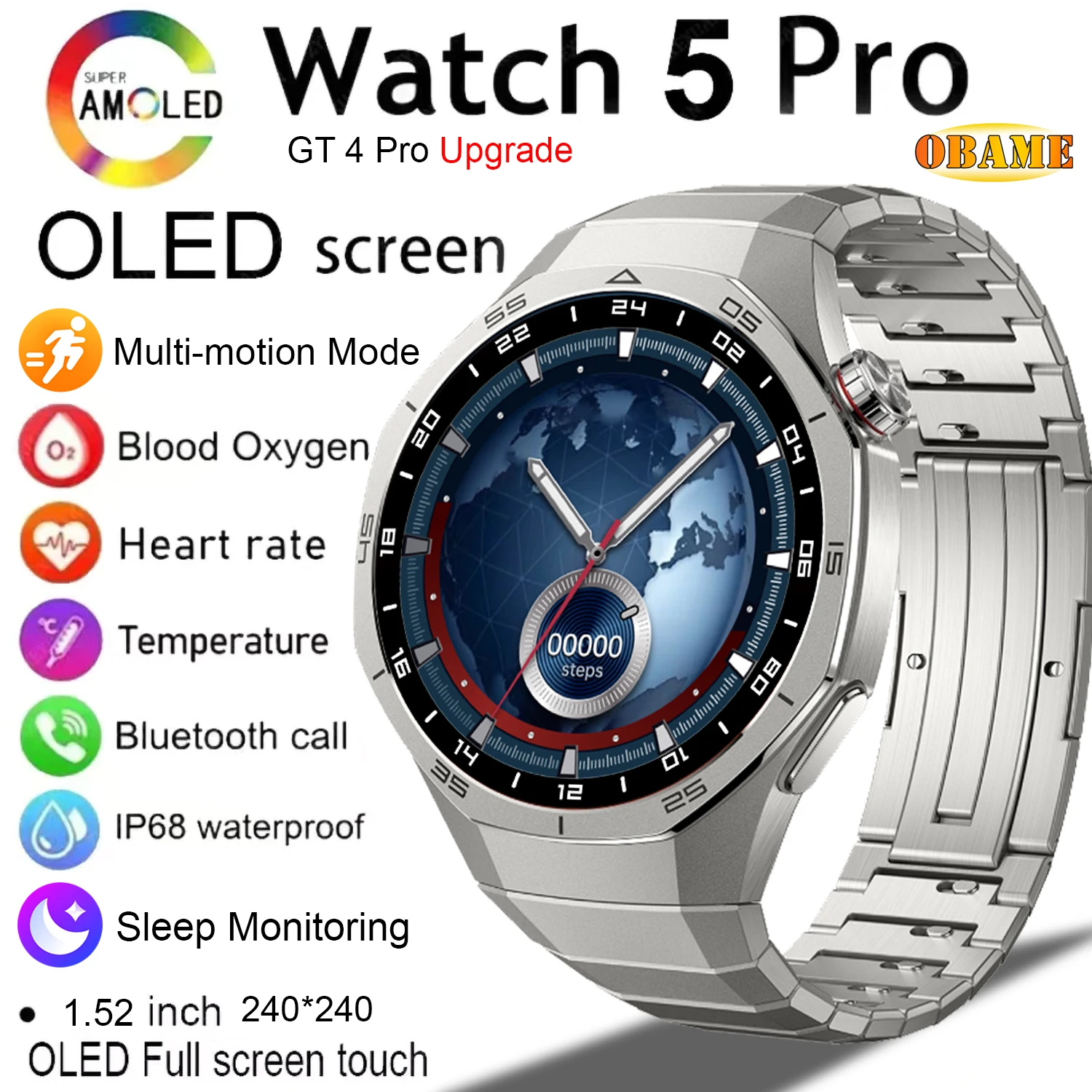 The Latest Smart Watch GT5 Pro Smart Watch HD 3D AMOLED Screen Sport Watches Tracker Bluetooth Call Health SmartWatch Women 2025