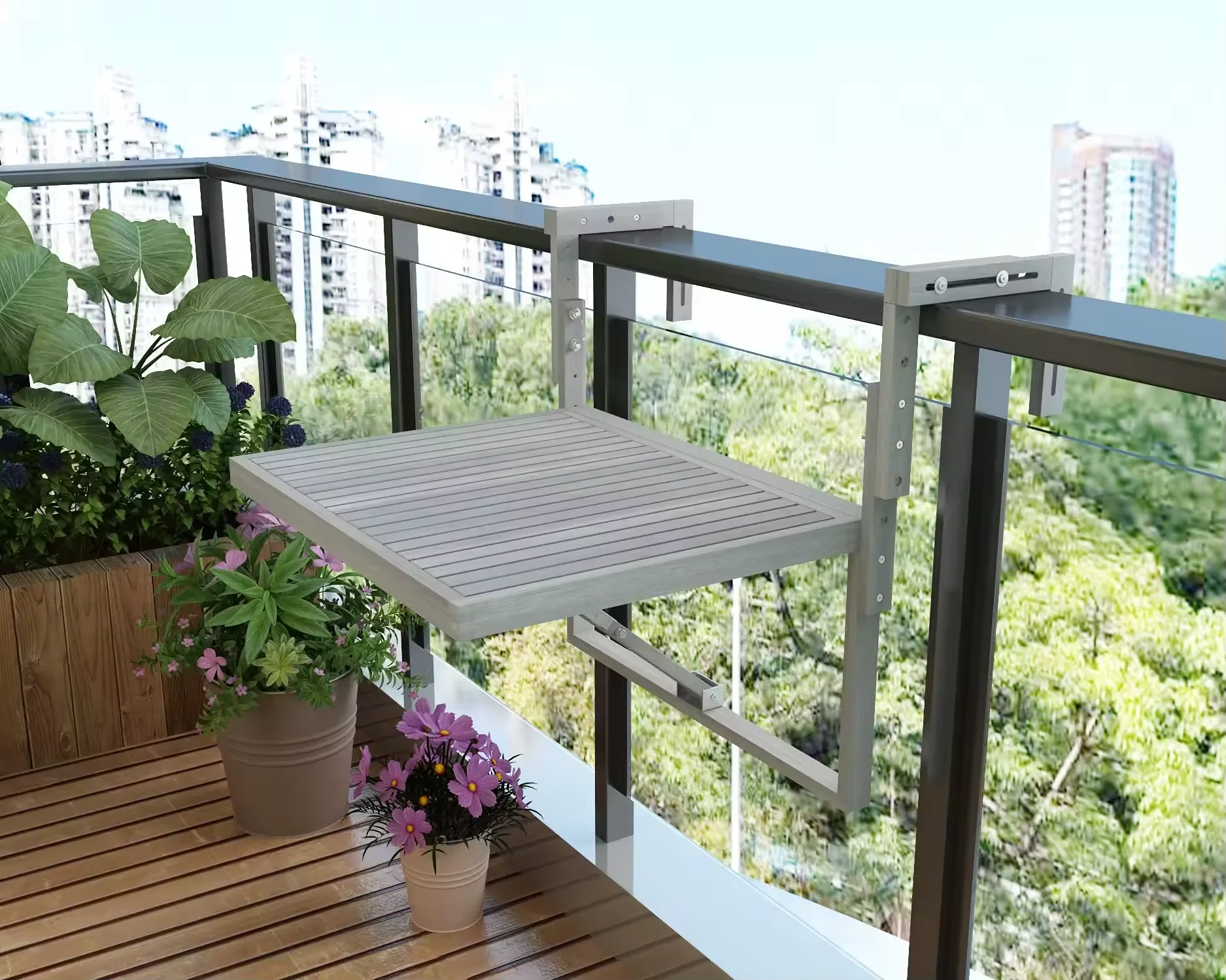 

Hot Outdoor Folding Deck Rail Table For Patio Balcony Hanging Desk For Many Railings Balcony Bar Table For Railings