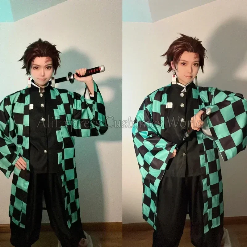 Anime Demon Tanjirou Kamado Cosplay Costume Slayer Kimetsu Uniform No Yaiba for Adult Kid Men Kimono Halloween Party Masquerade