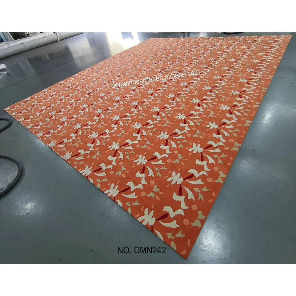 China Carpet Factory Supply Bespoke Handmade Carpets and Rugs Living Room Lobby Large Carpet Red Orange