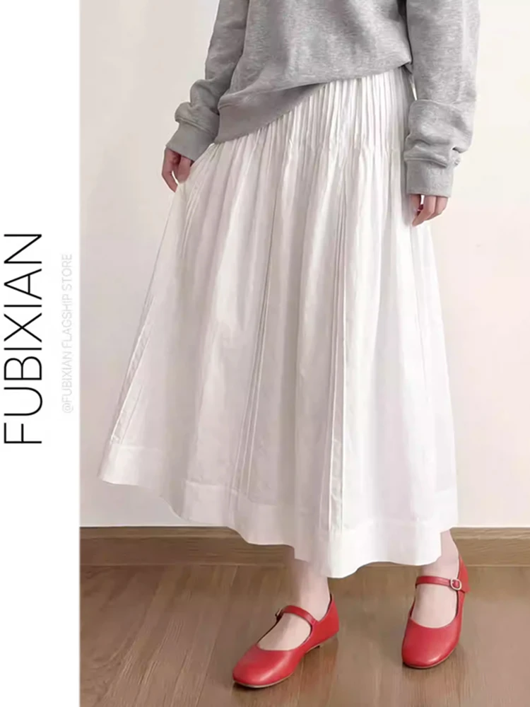 

Elegant White Long Skirt High Waist Versatile Fashionable Slimming Half-length Umbrella Skirt Casual Style for Young Women
