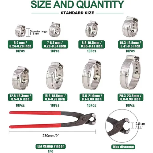 Imagen 2 del producto Abrazaderas de manguera de acero inoxidable, abrazadera de tubo de agua y combustible, 80 piezas, 1 ud.
