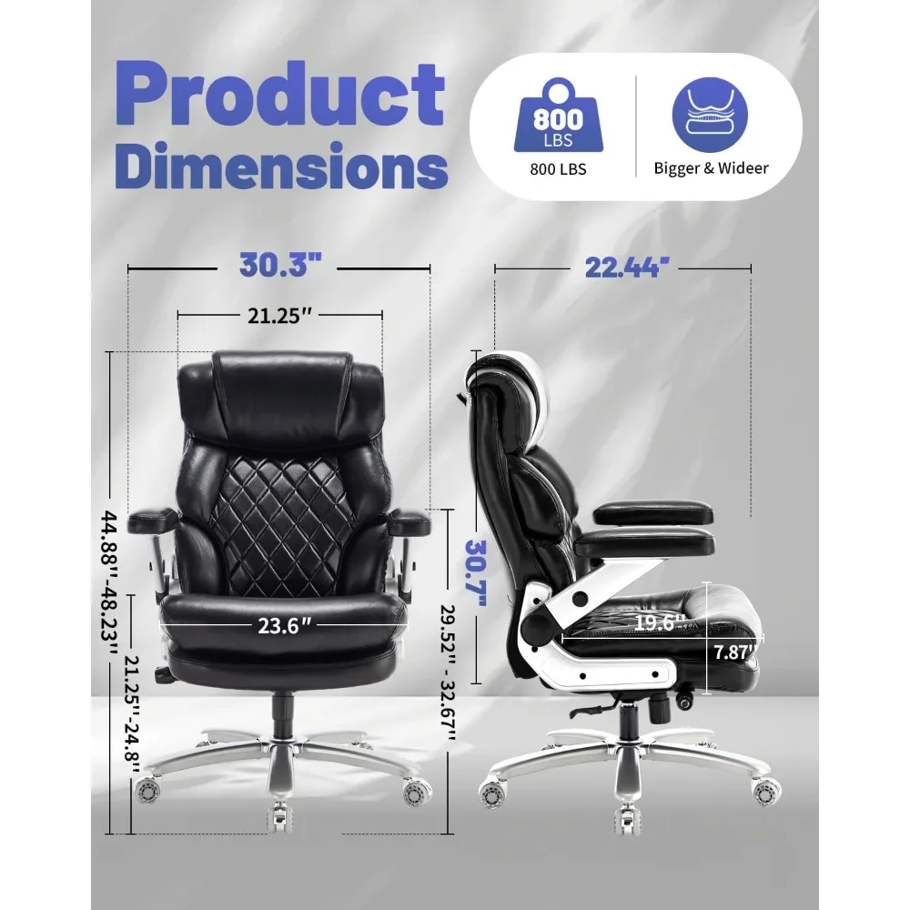 كرسي مكتب كبير وطويل 800 رطل للأشخاص الثقيلين، كرسي تنفيذي عالي التحمل مع ظهر مرتفع، مقعد عريض جدًا.