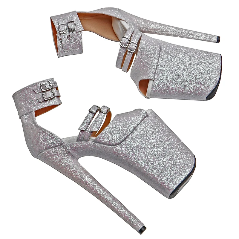 Leecabe 23CM / 9inches Glitter Upper open toe fashion Platform High Heels Sandals Pole Dance shoes