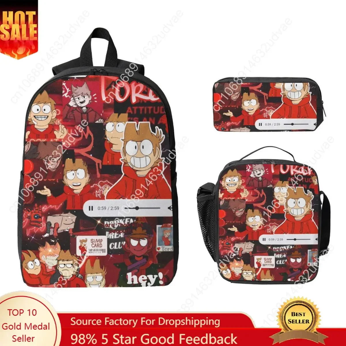 Eddsworld Backpack Student Boys Girls BookBag School Bag Computer Shoulder Bags 3ps Insulated Lunch Bag Pencil Case
