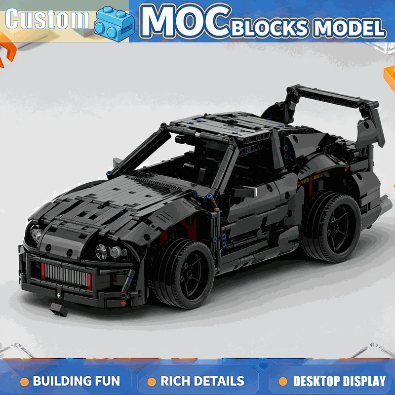 1963PCS Black Performance Sports Coupe Building Blocks Mechanical Racing Car Model With Rear Wing Opening Hood Steering Gift Toy