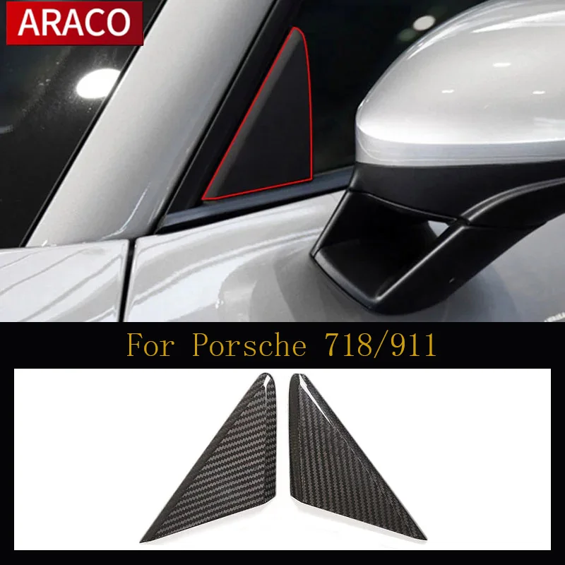 

For Porsche 718/911 Carbon Fiber Car A-Pillar Triangle Decoration Car Exterior Accessories 2-Piece Set Fit Porsche 718/911