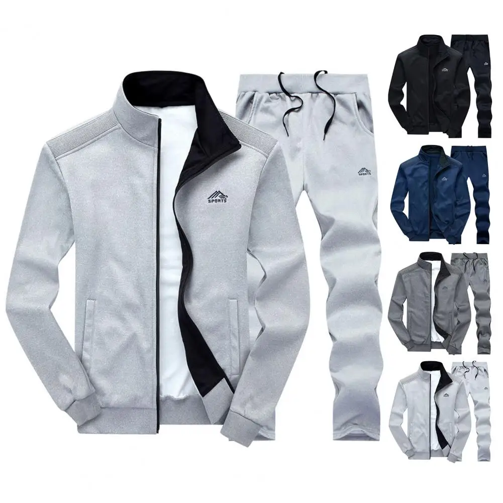 

Мужская спортивная одежда, мужская спортивная одежда на осень и зиму, куртка с воротником-стойкой и карманами, эластичный пояс, комплект брюк, стильный и удобный