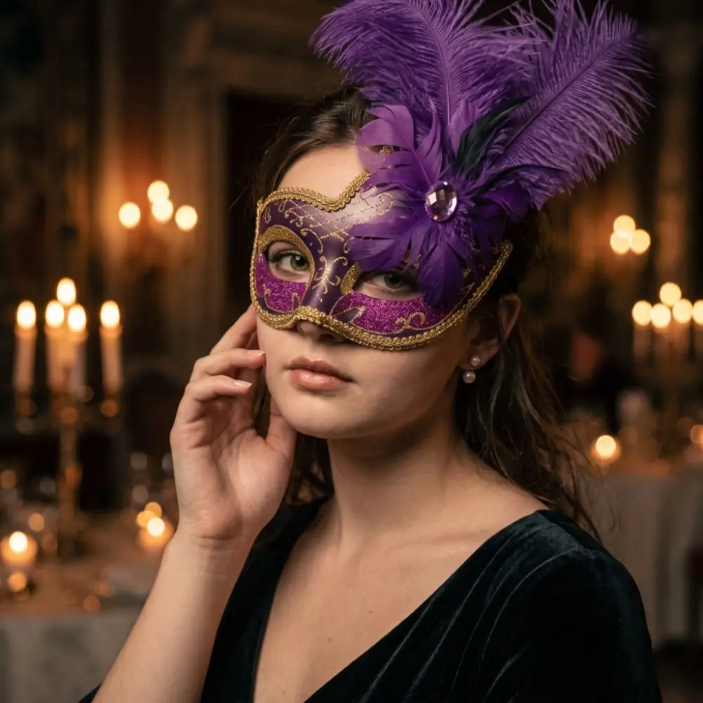 Creative Rhinestone Half-Face Lace Mask Multicolor Seductive Style Feather Mask Cosplay Masquerade Masquerade Ball Mask Ladies