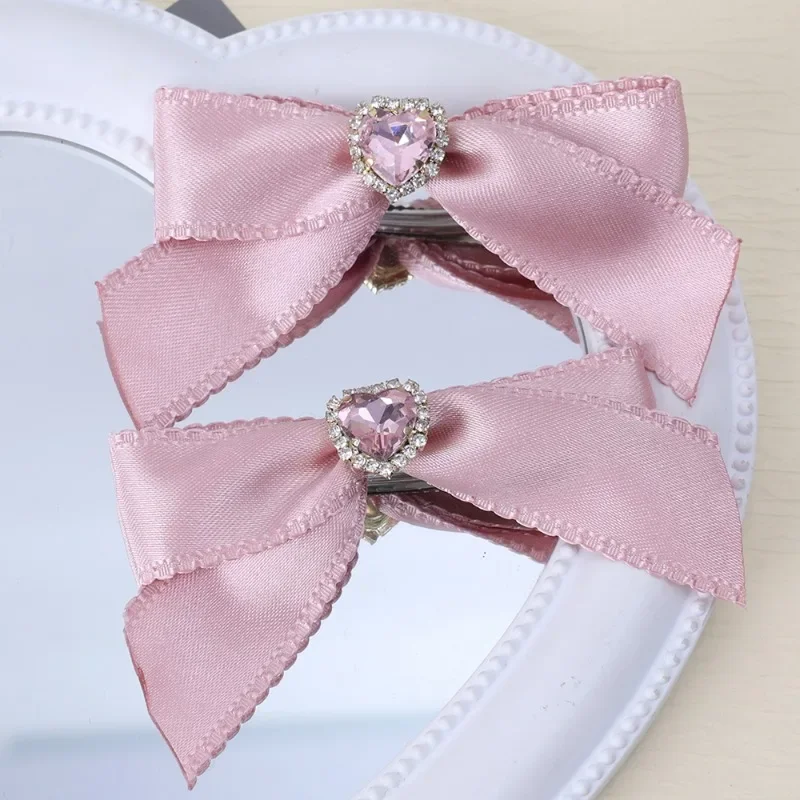 Hollow Heart Diamond Bow Hairpin Cute Lolita Girl Hair Clip Fashion Pink Barrettes Ribbon Bowknot Hairslide Headwear Accessories