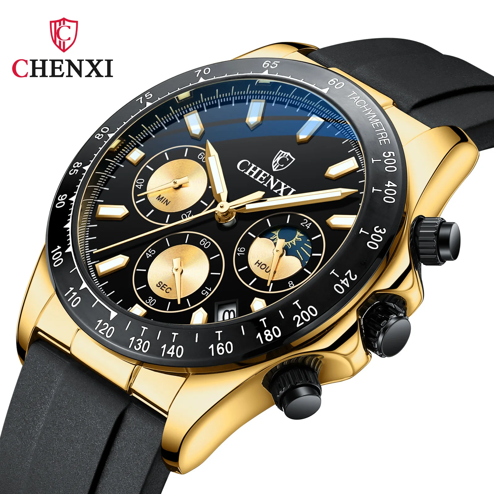 

CHENXI 958G Quartz Watch Luxury Silicone Strap Moon Phase Waterproof Watches for Man Fashion Casual Sports Chronograph Clock