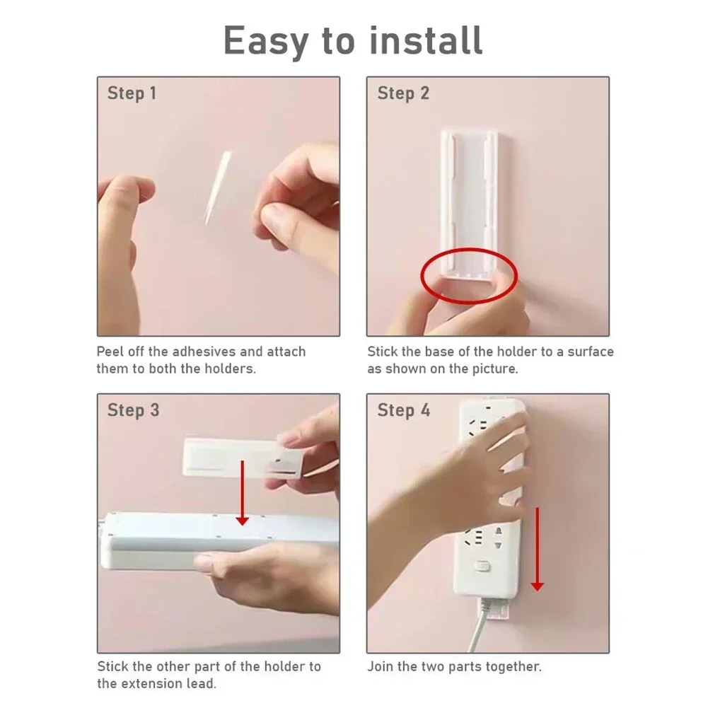 재사용 가능한 소켓 거치대 ABS 벽 마운트 자체 접착 멀티탭 거치대 플러그 및 익스텐션 오거나이저, 멀티탭 고정