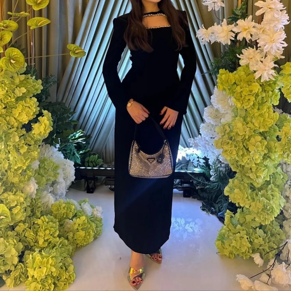 

Прямые вечерние платья по индивидуальному заказу, длиной до щиколотки, с круглым вырезом и длинными рукавами, платье для выпускного вечера, простое модное повседневное вечернее платье с кристаллами