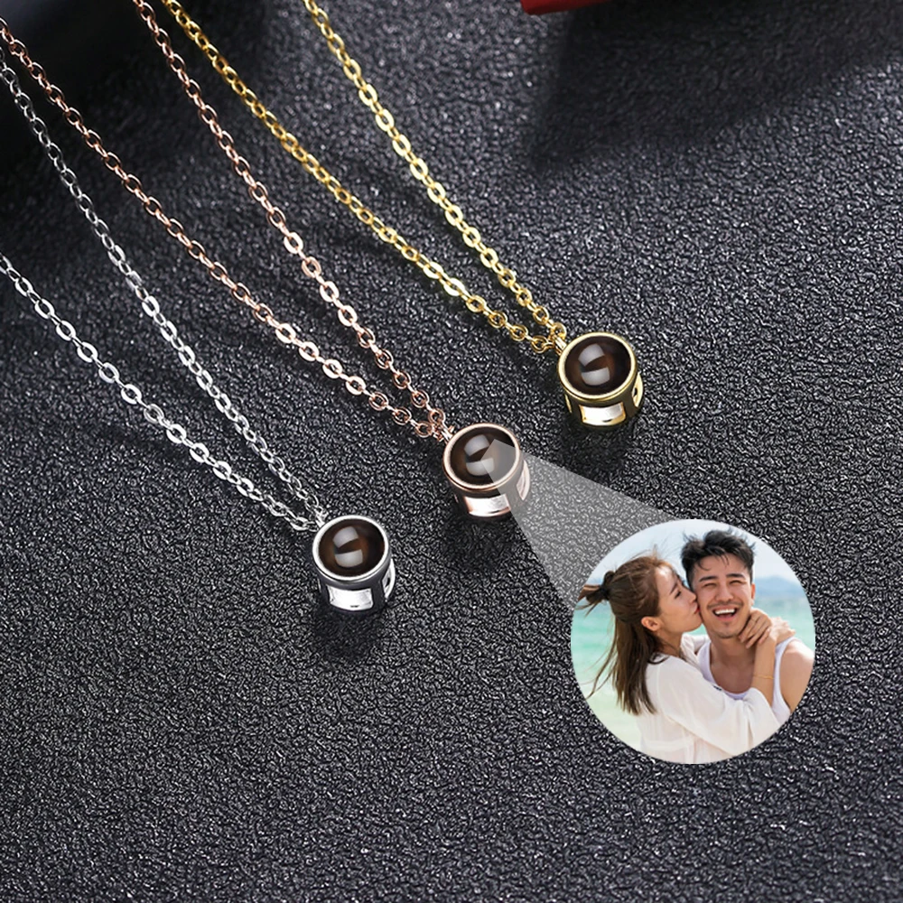 DODOAI Photo Custom Projection Necklace Pendant Personalized Necklace Lover Family Wife Husband Memory Gift Valentine's Day Gift