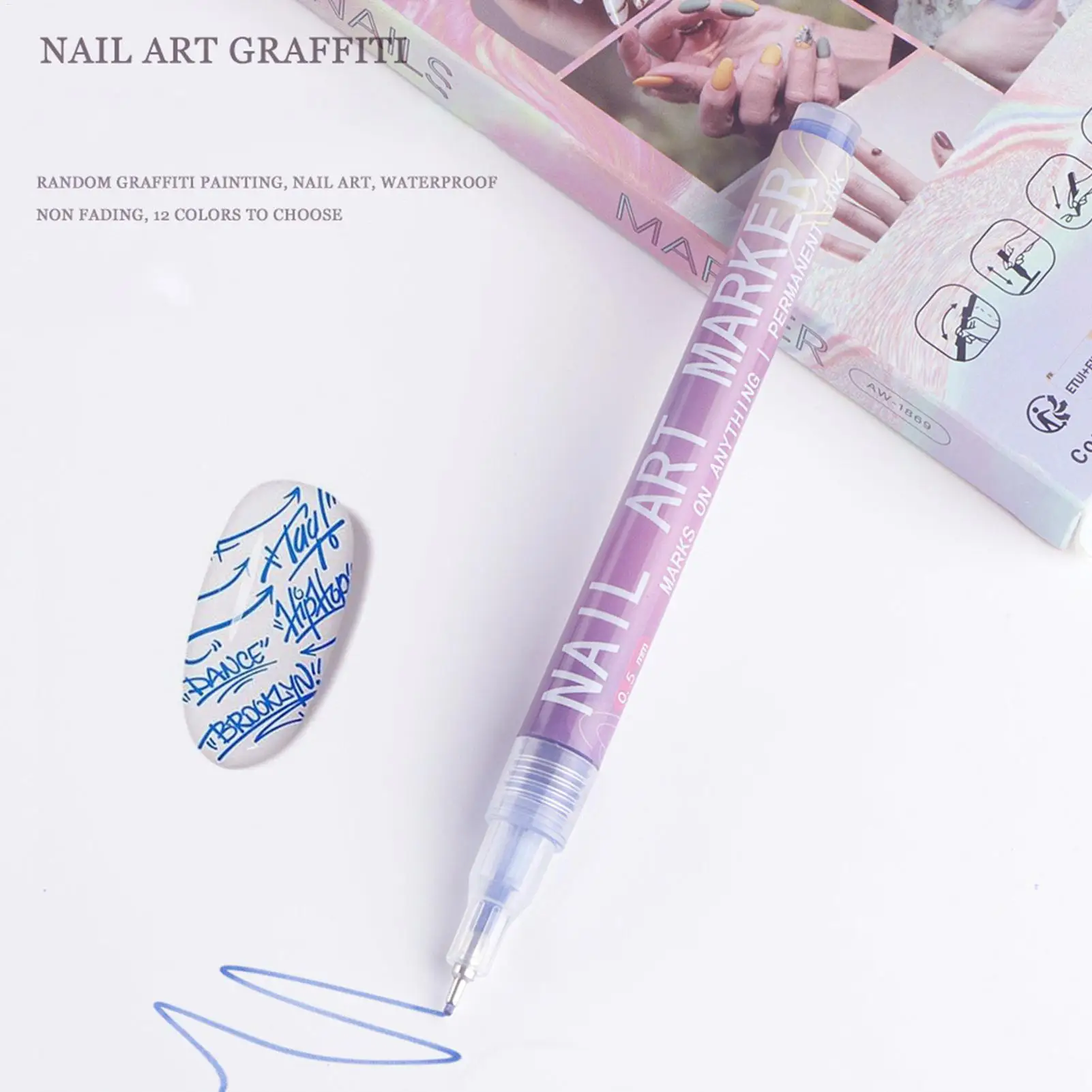 12 لون مسمار الفنون أقلام 0.5 مللي متر أقلام طلاء الأظافر رسم اللوحة نقطة بطانة الاكريليك رسمت مجموعة أقلام مقاوم للماء والتجفيف السريع