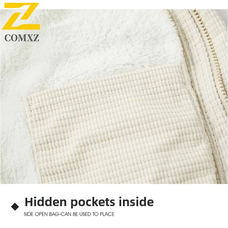 COMXZ 2025 Autumn Winter Hooded Stand Collar Cotton Jacket Waterproof Windproof Solid Color Warm Unisex Loose Fit Fashion Coat