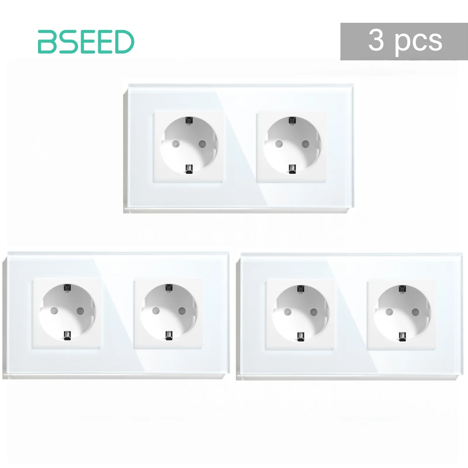 BSEED EU Standaard Stopcontact Glazen Frame 16A Dubbele Stopcontacten 157mm Voor Thuiskantoor Slaapkamer Stopcontact 3 Kleuren