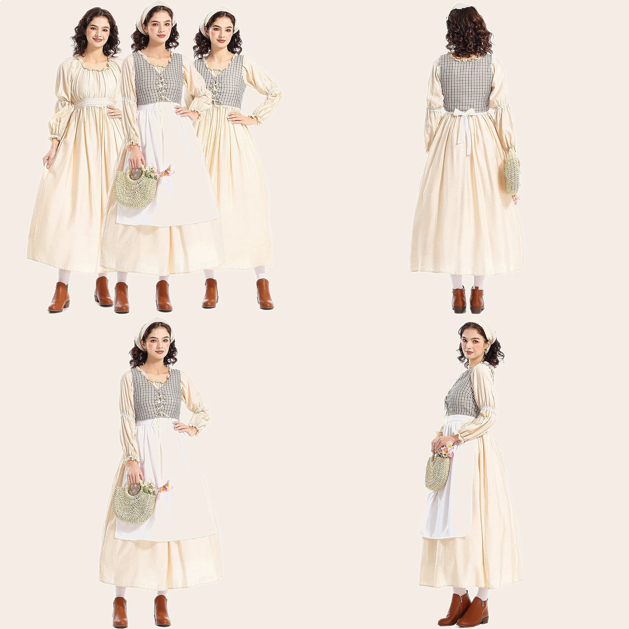 

Women's Renaissance Victorian Medieval Prairie Dress with Puff Sleeves for Halloween Costume