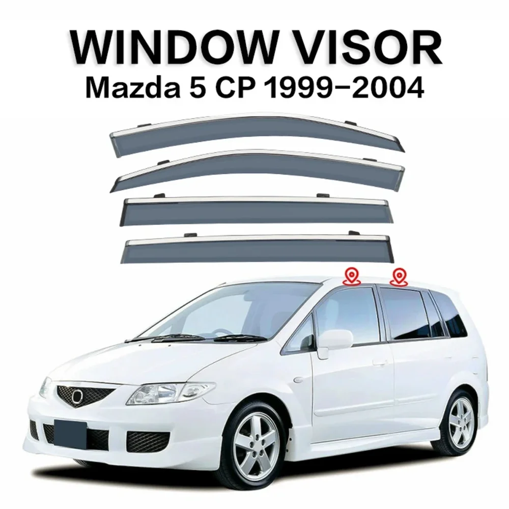 

Chrome Strips Rain Guards for MAZDA 5 CP 1999-2004 Wind Deflectors Door Visor Vent Shades Ventvisor Window Visor Cars