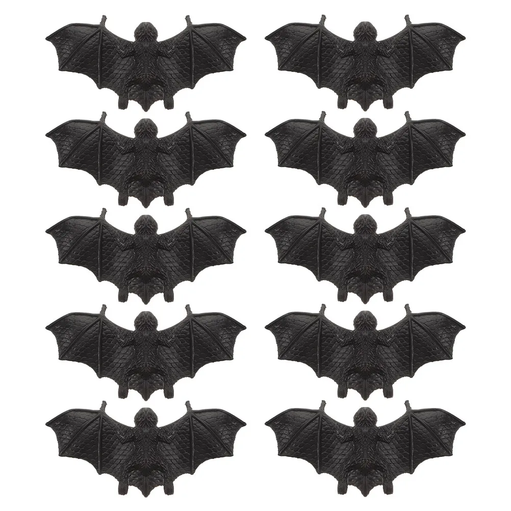 

10Pcs Soft Rubber Bats Realistic Black Halloween Decorations Prank Props DIY Haunted House Scary Bar Decor Fake Bats Hanging