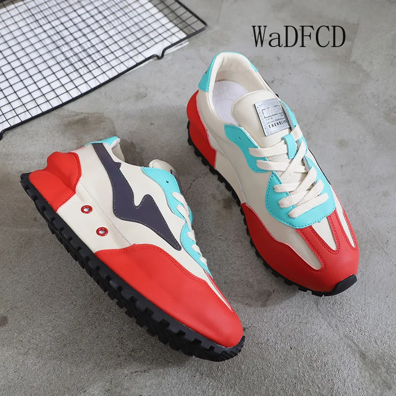 Mens Chunky Sneaker Fashion Casual Mixed Colors Leather/Mesh Breathable Increased Internal Cover Bottom Platform Running Shoes