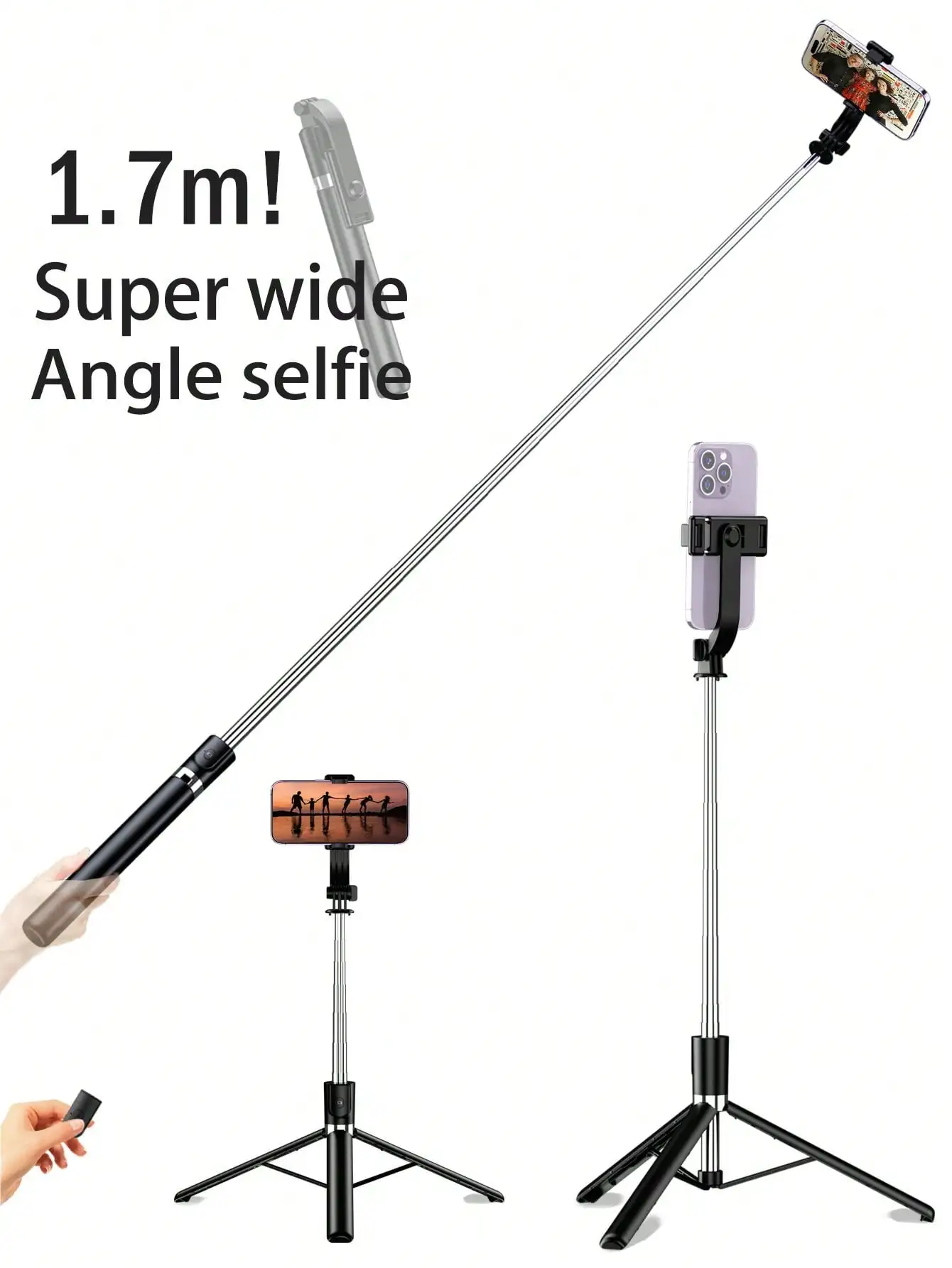 1700mm Selfie Stick Bezprzewodowy Selfie Stick Statyw do telefonu Wysuwany stojak Składany monopod do smartfonów Równowaga Stabilne strzelanie