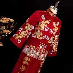 Wedding Groom Hanfu Chinese Style Dresses Dragon Phoenix Tang Clothes Men Champagne Xiuhe Suit Qipao Men Bigsize Jacket Coat