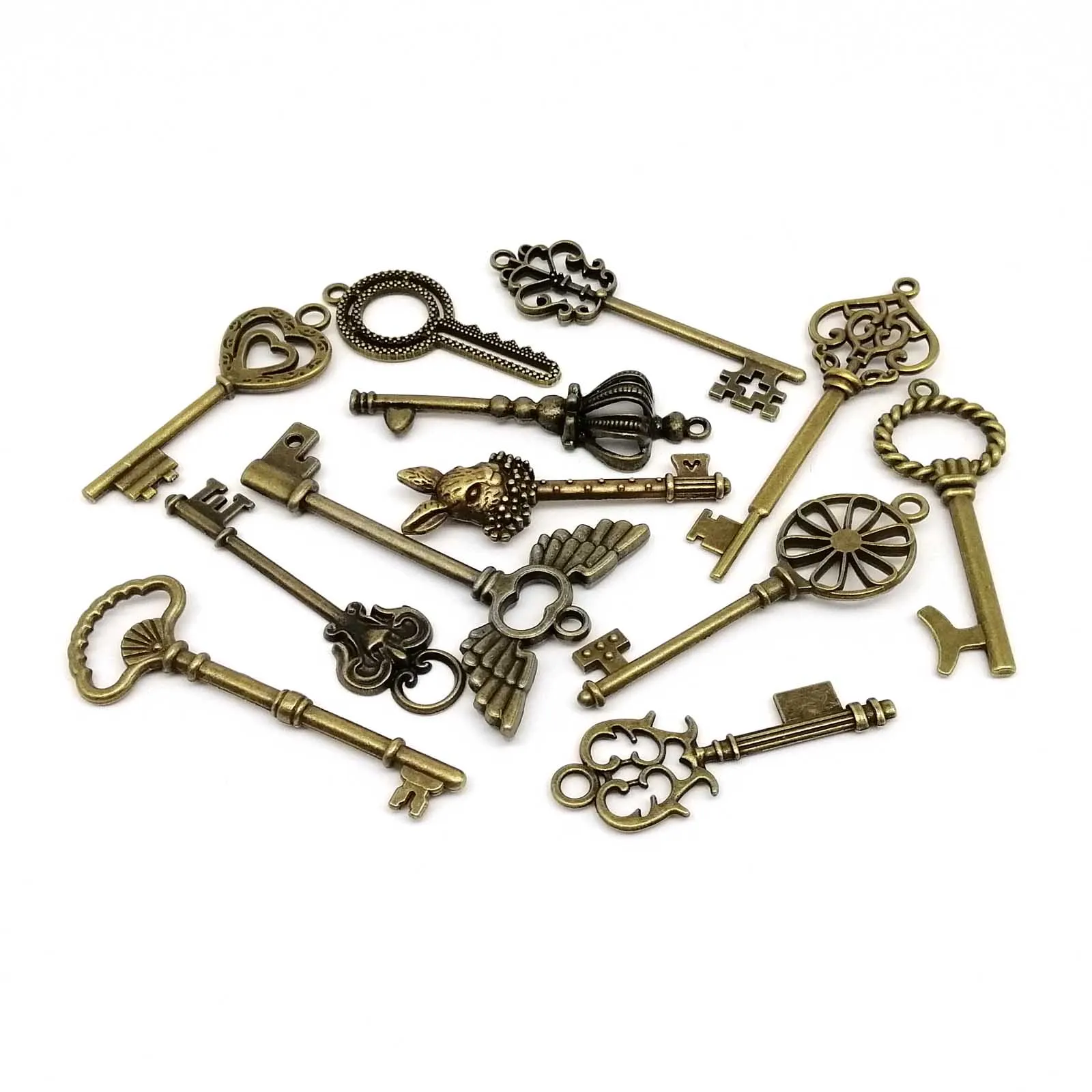 1 kit Include 12pcs Old Looking Retro Antique Brass Bronze Decorative Vintage Key for Steampunk Charms Pendant Jewelry Making C