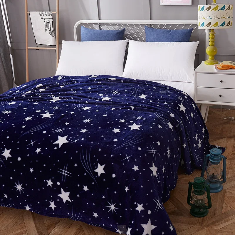 Bright Starry Sky Flannel Blanket High Density Soft Bedspread Portable Plaid Throw Blanket For Sofa Bed Car Fleece Blanket 4Size