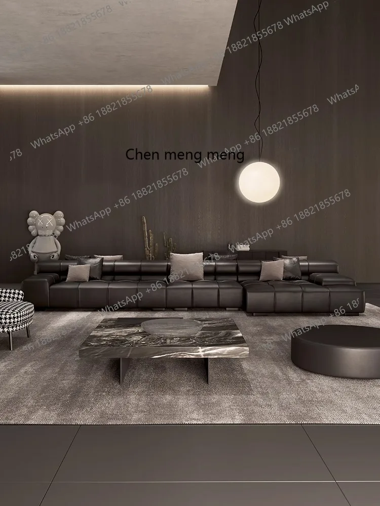 Minimalist sofa, large horizontal hall, back-to-back sofa, can sit on both sides of the Italian leather sofa