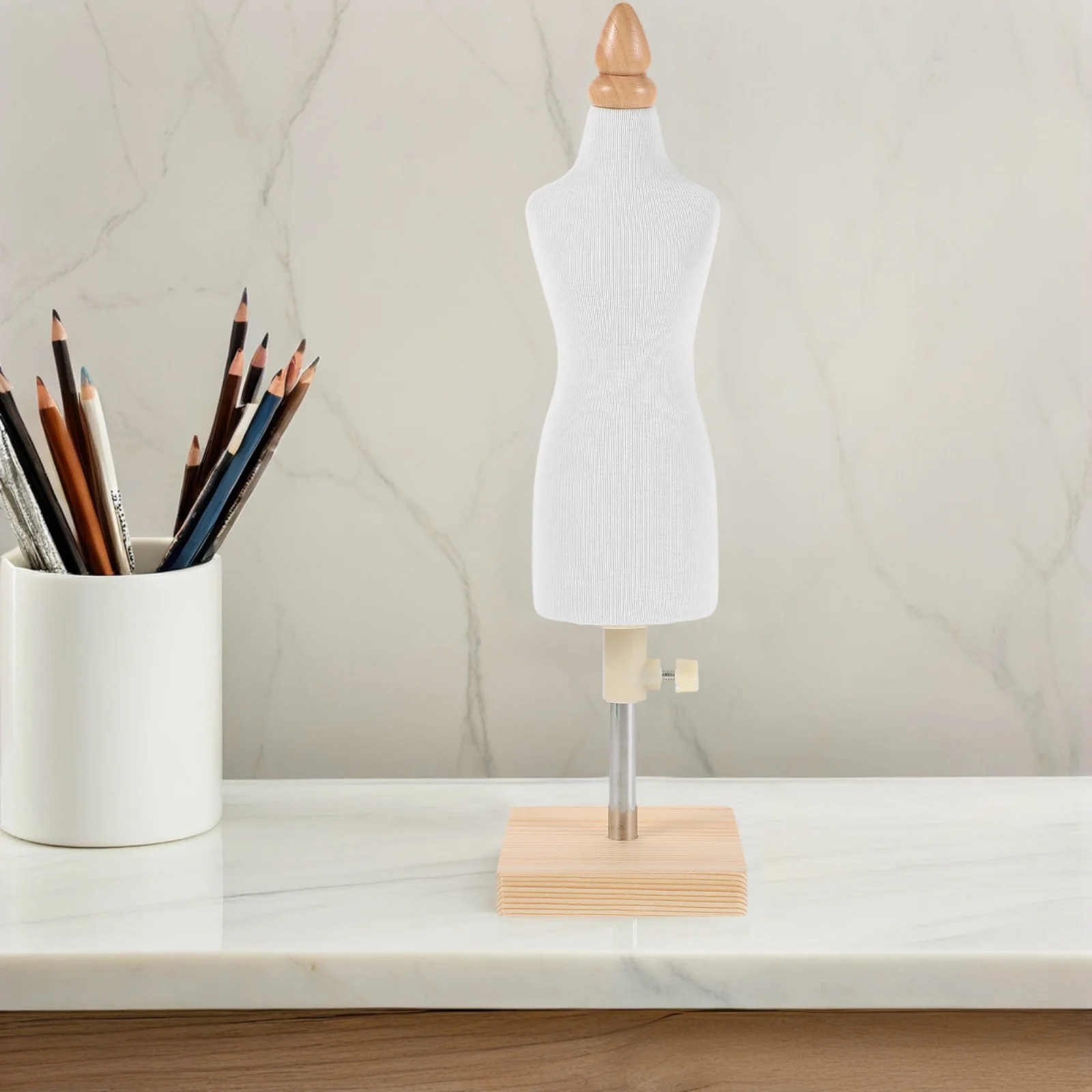 

Adjustable Dress Form Mannequin Half Body Sewing Dummy with Wooden Base for Beginners Clothing Design Sewing Practice