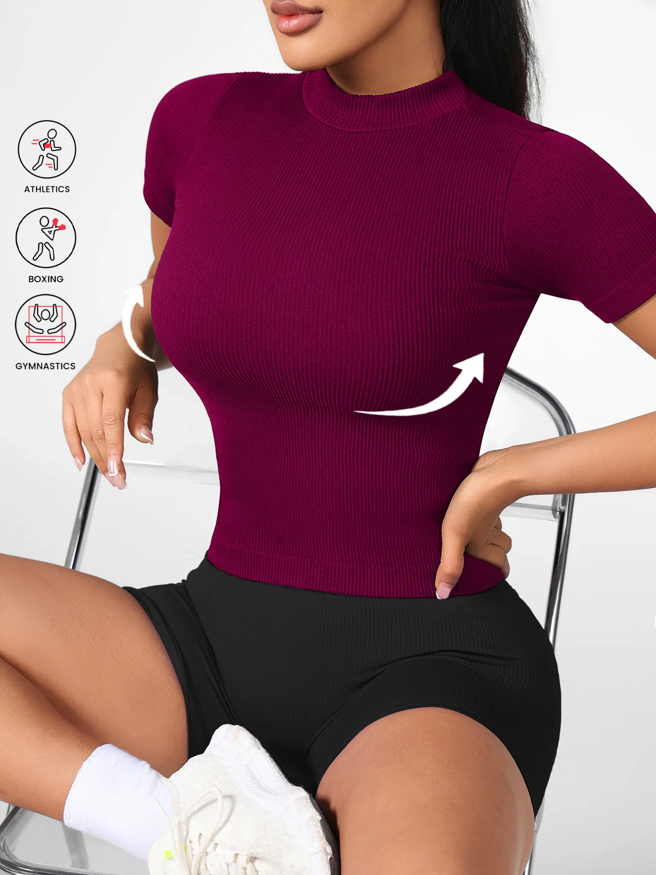 Três cores disponíveis, manga curta magro de alta elasticidade esportes yoga camiseta casual cor sólida roupas de fitness terno de ciclismo