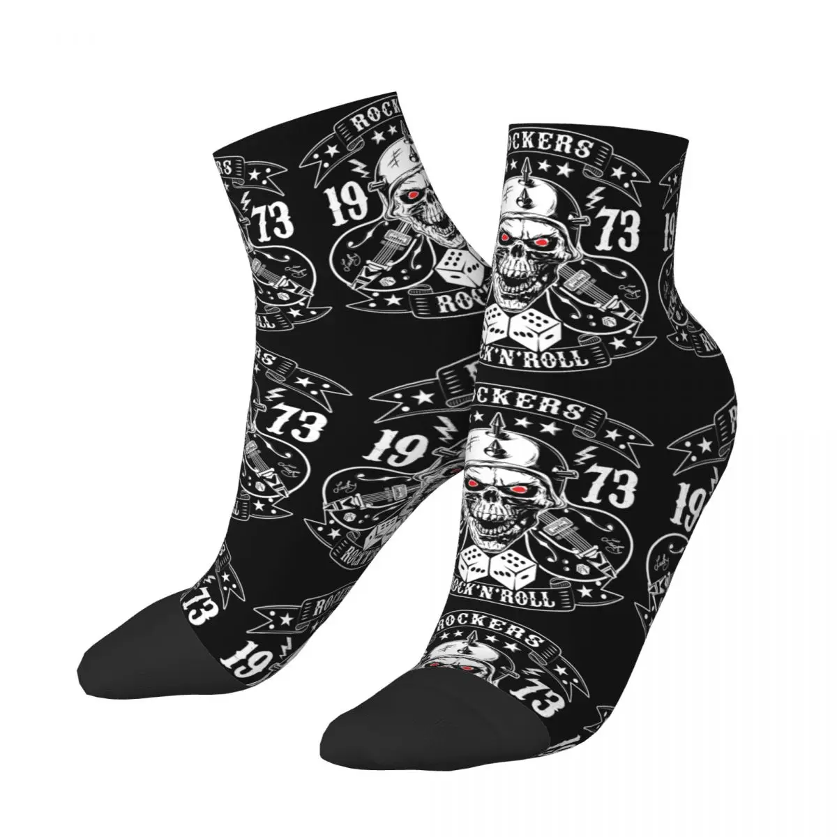 Novelty Men's Rockabilly Rock Skull 1973 Rockers Rock N Roll Guitars Bikers Dress Socks Unisex Breathbale 3D Printing Crew Socks