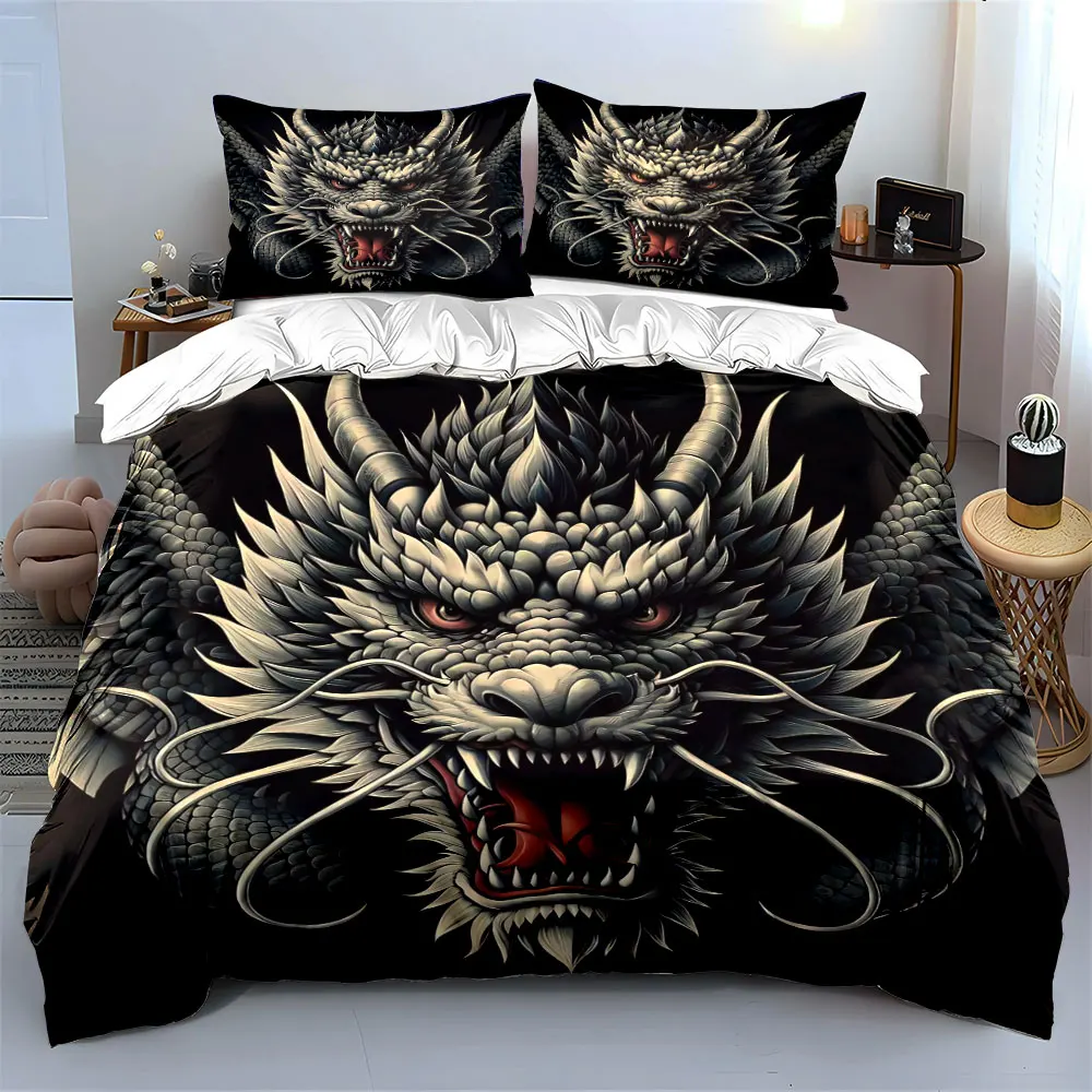 

Dragon Artwork Three-Piece Decorative Set Soft Skin-Friendly Bedding Set Includes 1 Duvet Cover And 2 Pillowcase, Gift